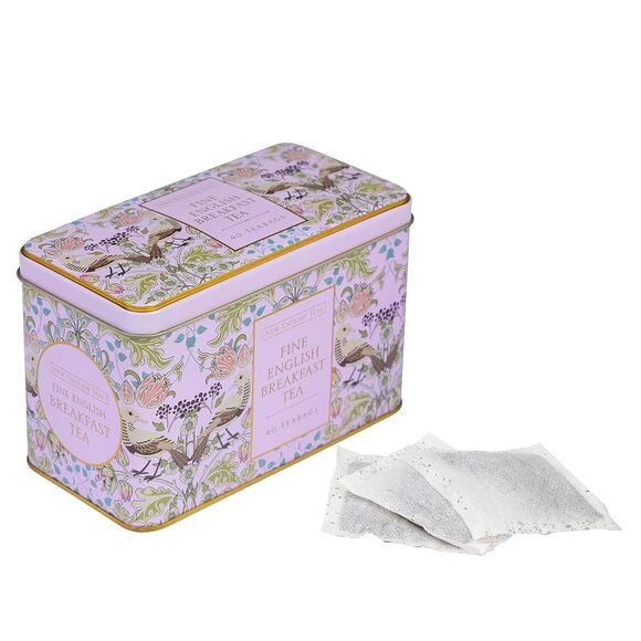 New English Teas Song Thrush and Berries 40 Teabags Breakfast Tea Pink Tin NEW - Picture 5 of 7